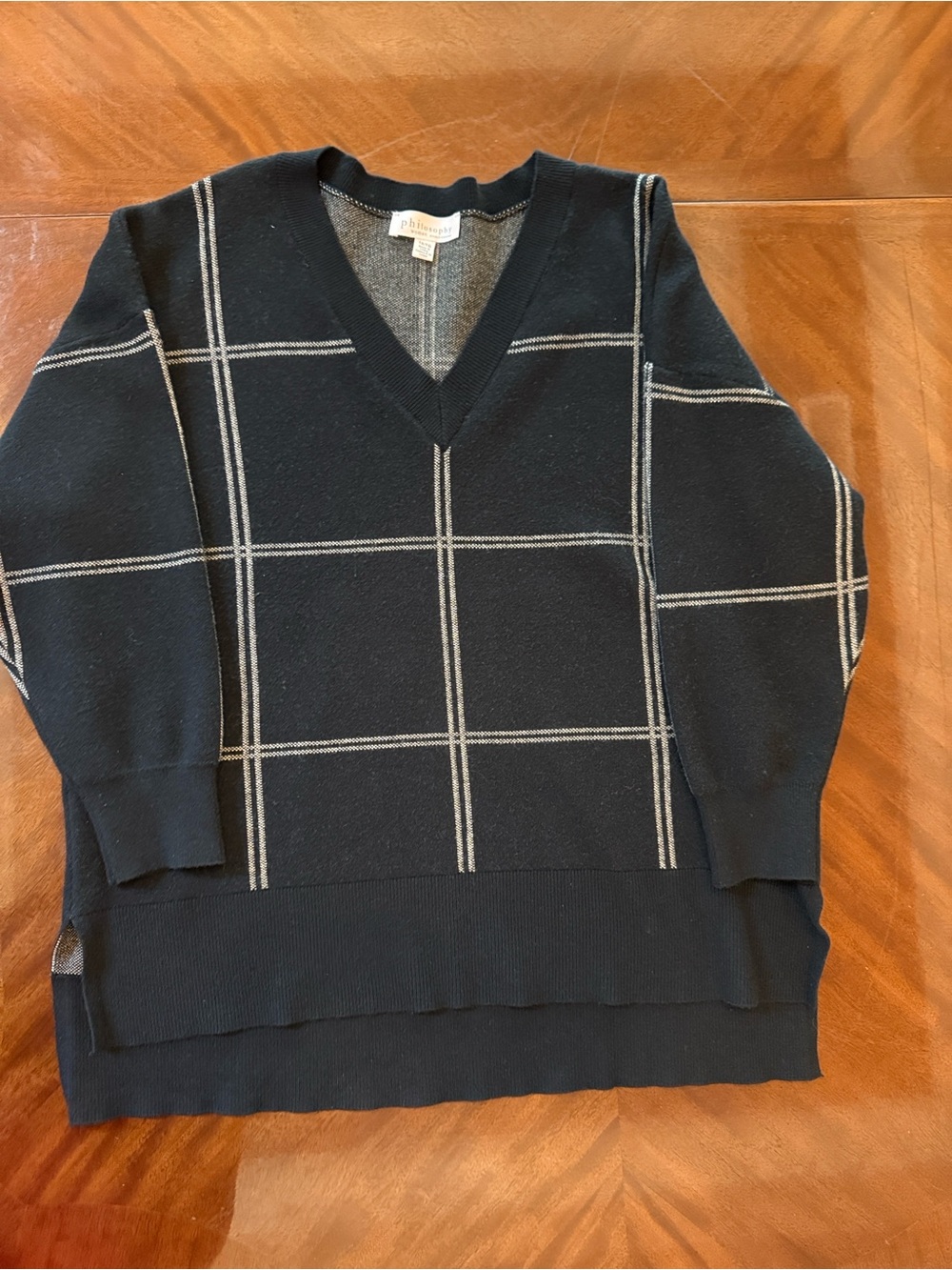 Philosophy Black V-Neck Windowpane Sweater